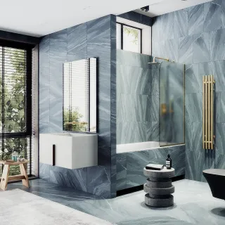 Шторка на ванну MaybahGlass MGV-90-3у 40см золото